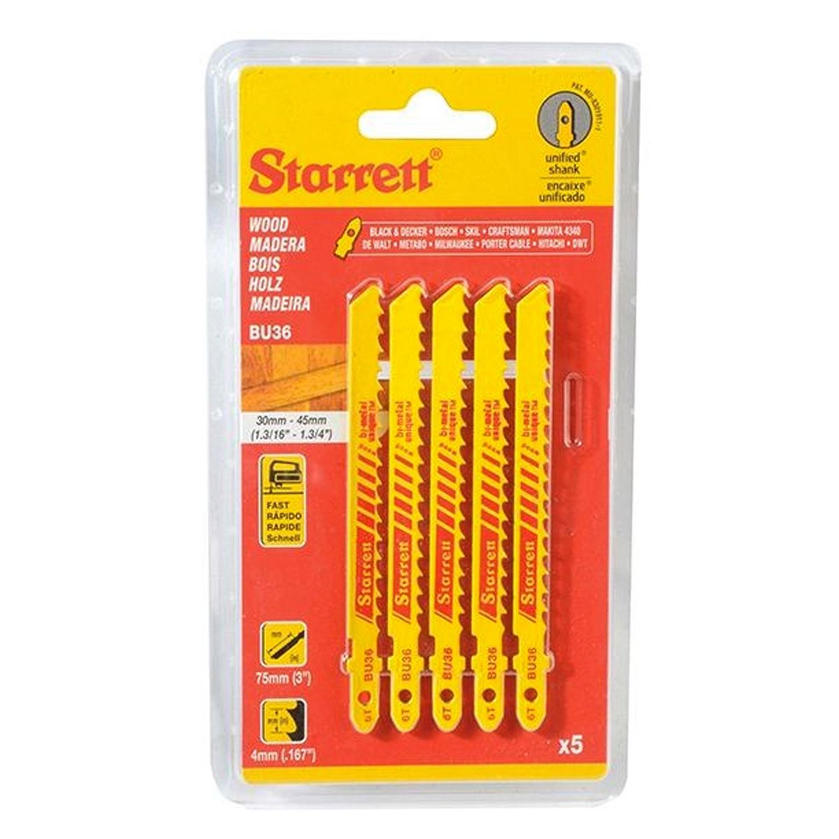 STARRET - Set 5 Sierras Caladoras Bimetal Madera 75x7.5 mm