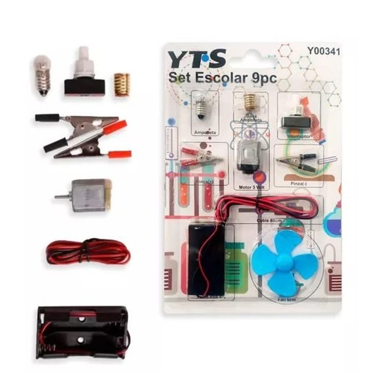GENERICO - Kit escolar circuito motor electrico 9 Piezas + las pilas