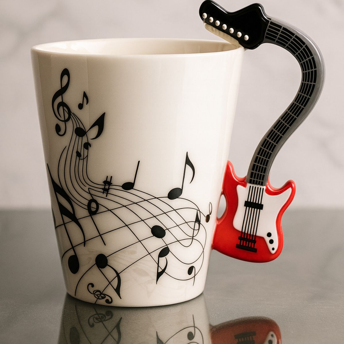GENERICO - Taza con Asa de Guitarra en 3D y Notas Musicales