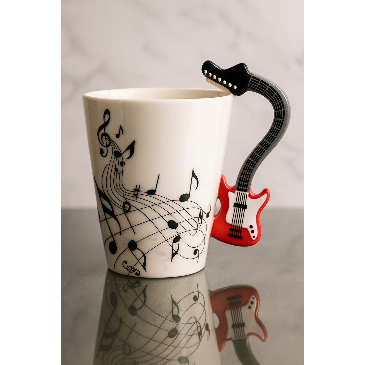 GENERICO - Taza con Asa de Guitarra en 3D y Notas Musicales