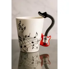 GENERICO - Taza con Asa de Guitarra en 3D y Notas Musicales
