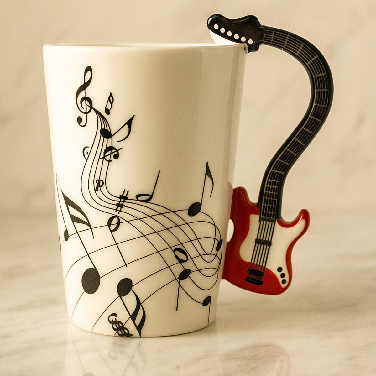 GENERICO - Taza con Asa de Guitarra en 3D y Notas Musicales