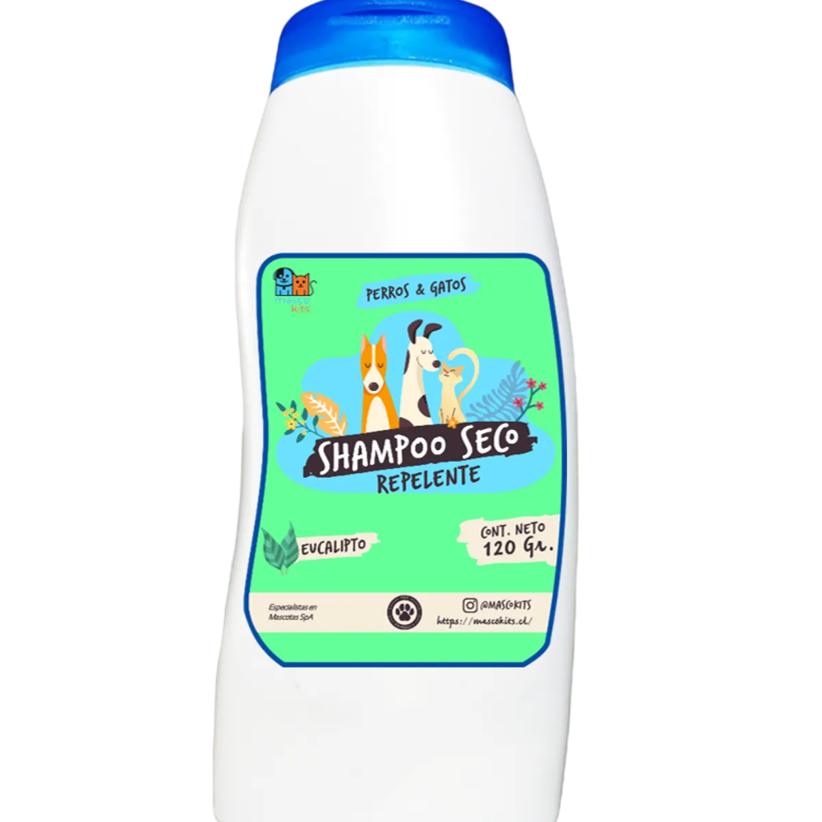 MASCOKITS - Shampoo Seco Repelente Para Perros Y Gatos 120 Gr Con Aroma