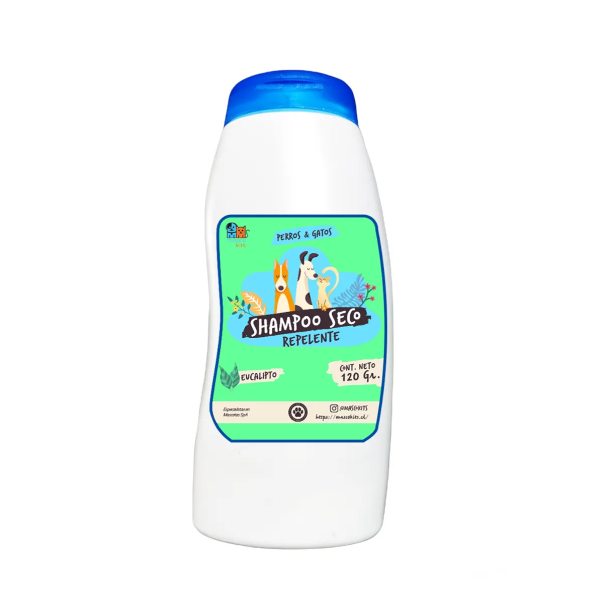 MASCOKITS - Shampoo Seco Repelente Para Perros Y Gatos 120 Gr Con Aroma