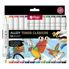 FILGO - Marcadores Alloy Caja 12 Colores Clasicos Doble Punta Vibrante