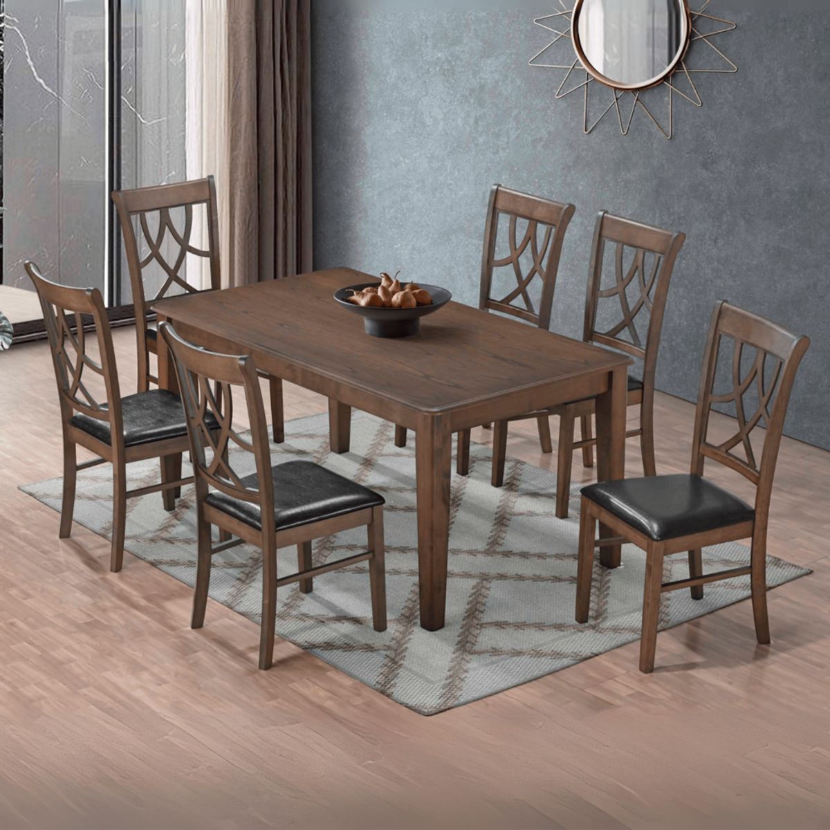 HOME MOBILI - Juego de Comedor 6 Sillas Novara Nogal