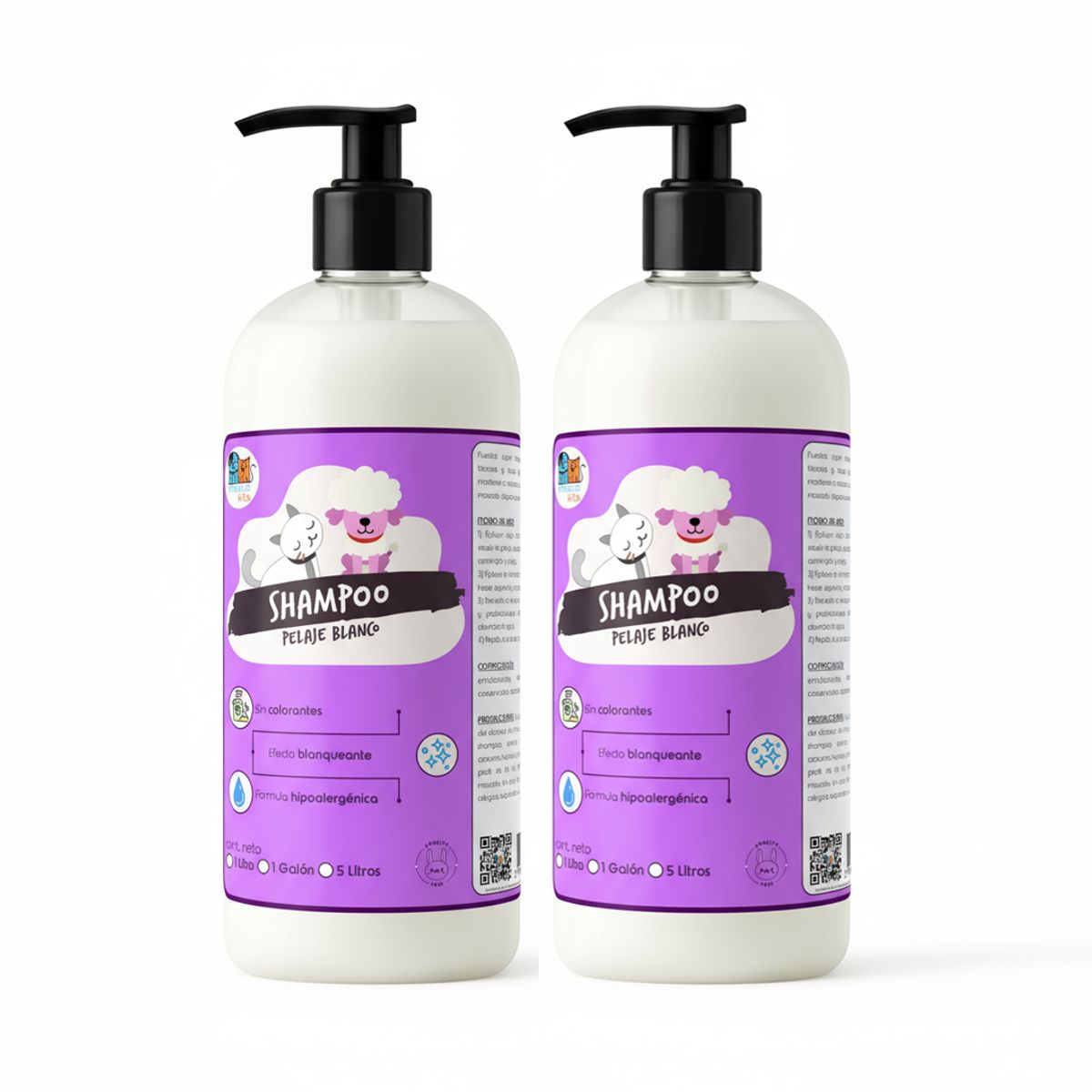 MASCOKITS - Pack 2 Shampoo Pelaje Blanco 1 Litros Perros & Mascotas
