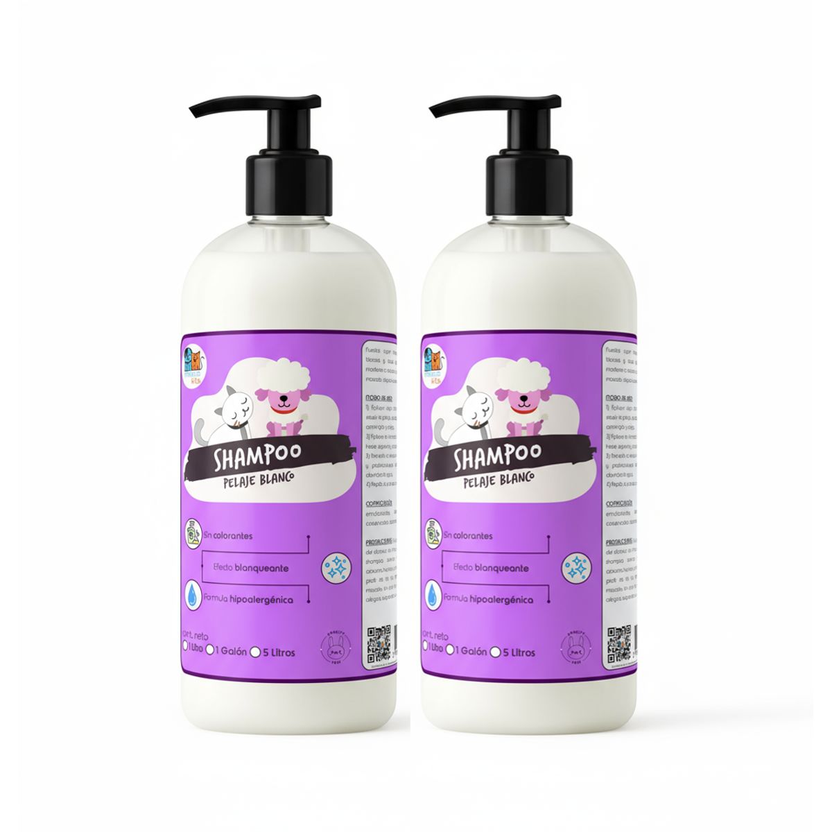 MASCOKITS - Pack 2 Shampoo Pelaje Blanco 1 Litros Perros & Mascotas