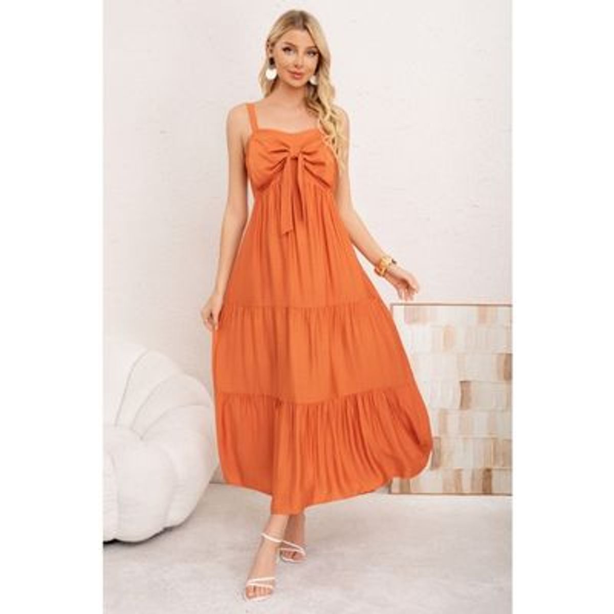 LIKE SHOP - Maxi Vestido Mujer Largo Liso Tirantes Ajustables Eventos Fiesta 3361