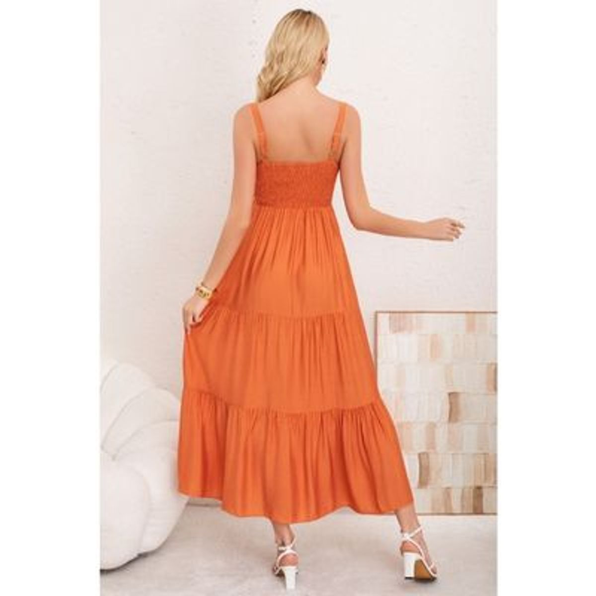 LIKE SHOP - Maxi Vestido Mujer Largo Liso Tirantes Ajustables Eventos Fiesta 3361