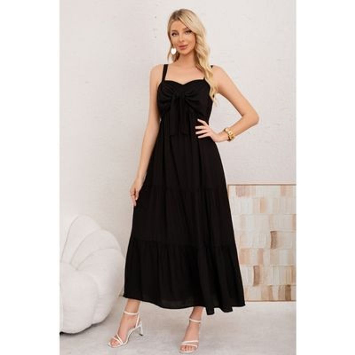 LIKE SHOP - Maxi Vestido Mujer Largo Liso Tirantes Ajustables Eventos Fiesta 3361