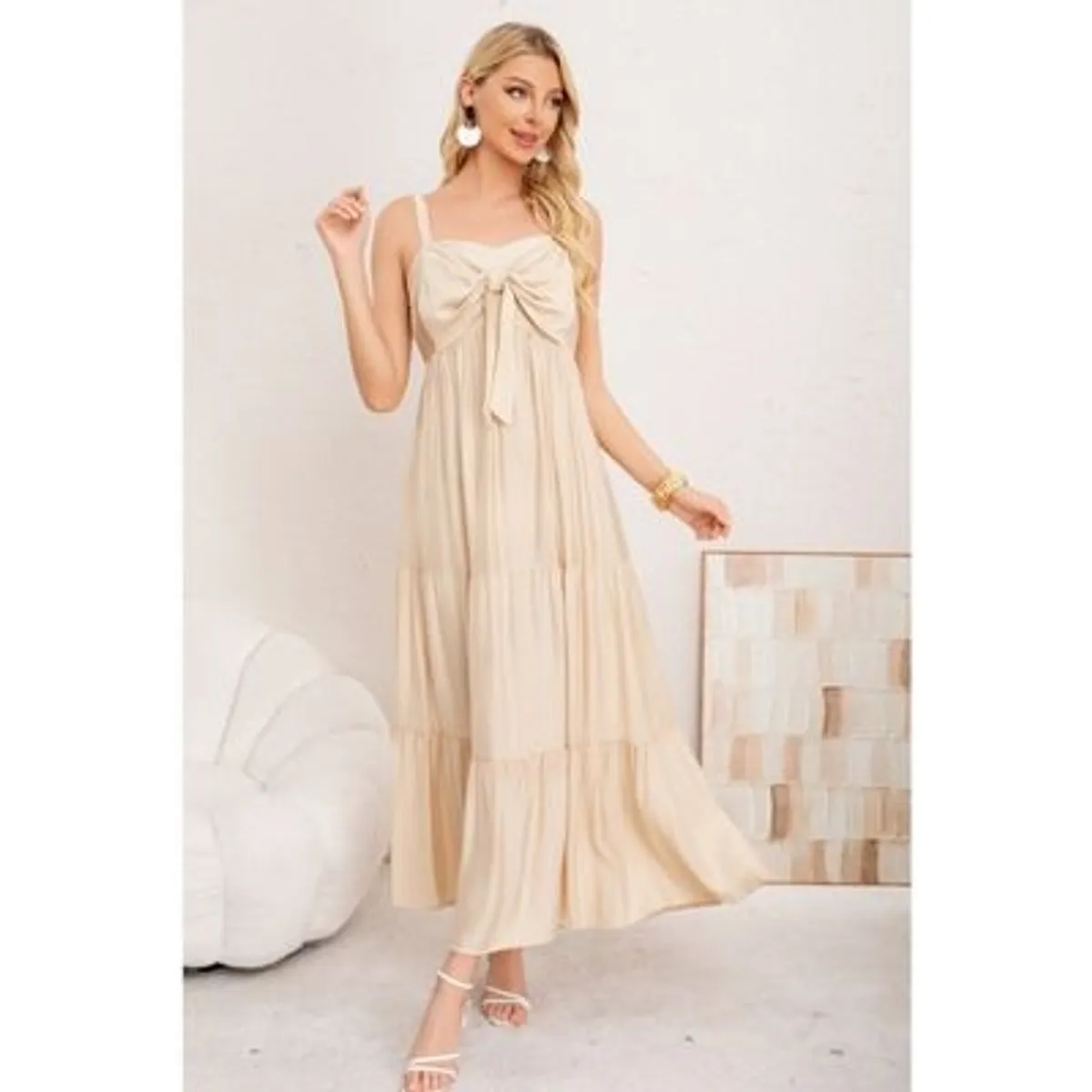 LIKE SHOP - Maxi Vestido Mujer Largo Liso Tirantes Ajustables Eventos Fiesta 3361