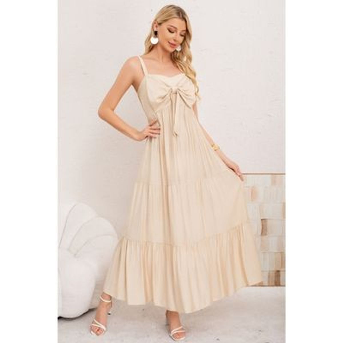 LIKE SHOP - Maxi Vestido Mujer Largo Liso Tirantes Ajustables Eventos Fiesta 3361