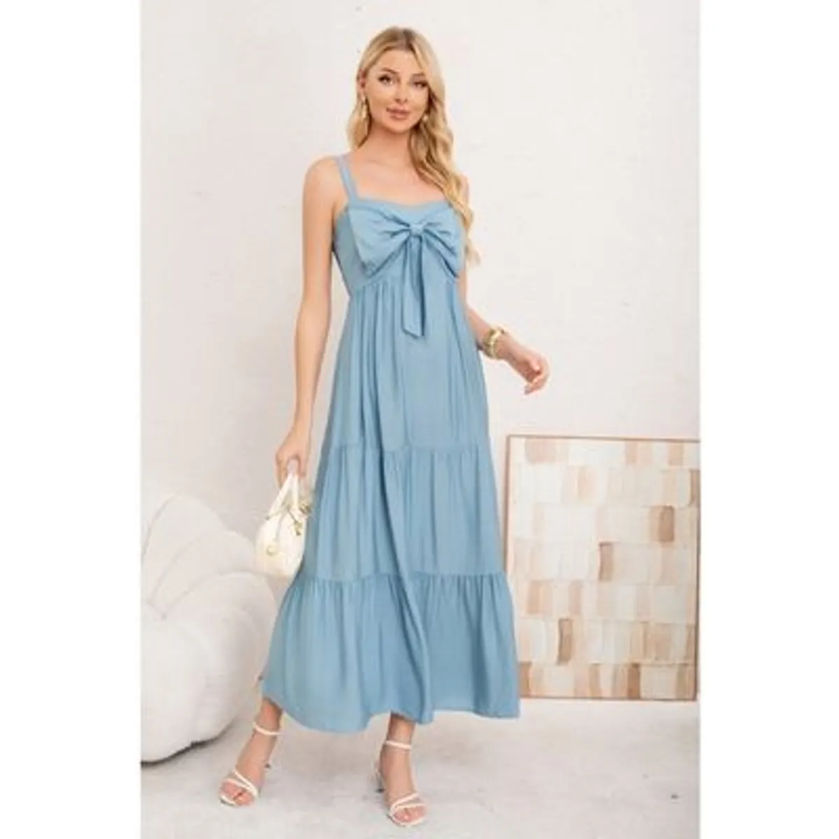 LIKE SHOP - Maxi Vestido Mujer Largo Liso Tirantes Ajustables Eventos Fiesta 3361