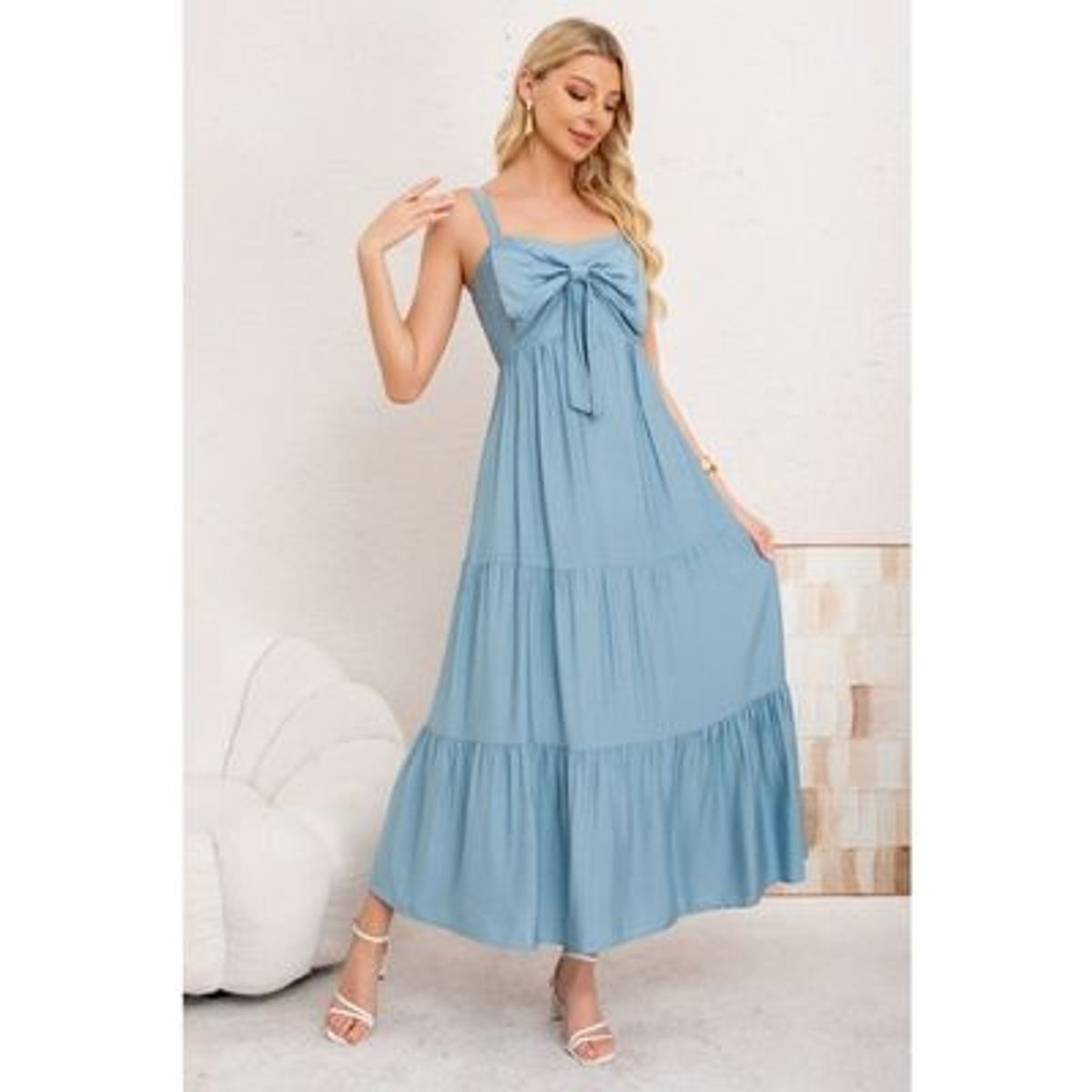 LIKE SHOP - Maxi Vestido Mujer Largo Liso Tirantes Ajustables Eventos Fiesta 3361