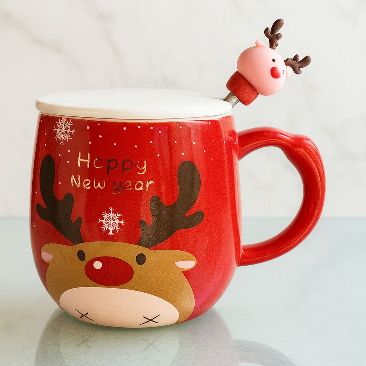 GENERICO - Taza con Diseño de Reno y Tapa