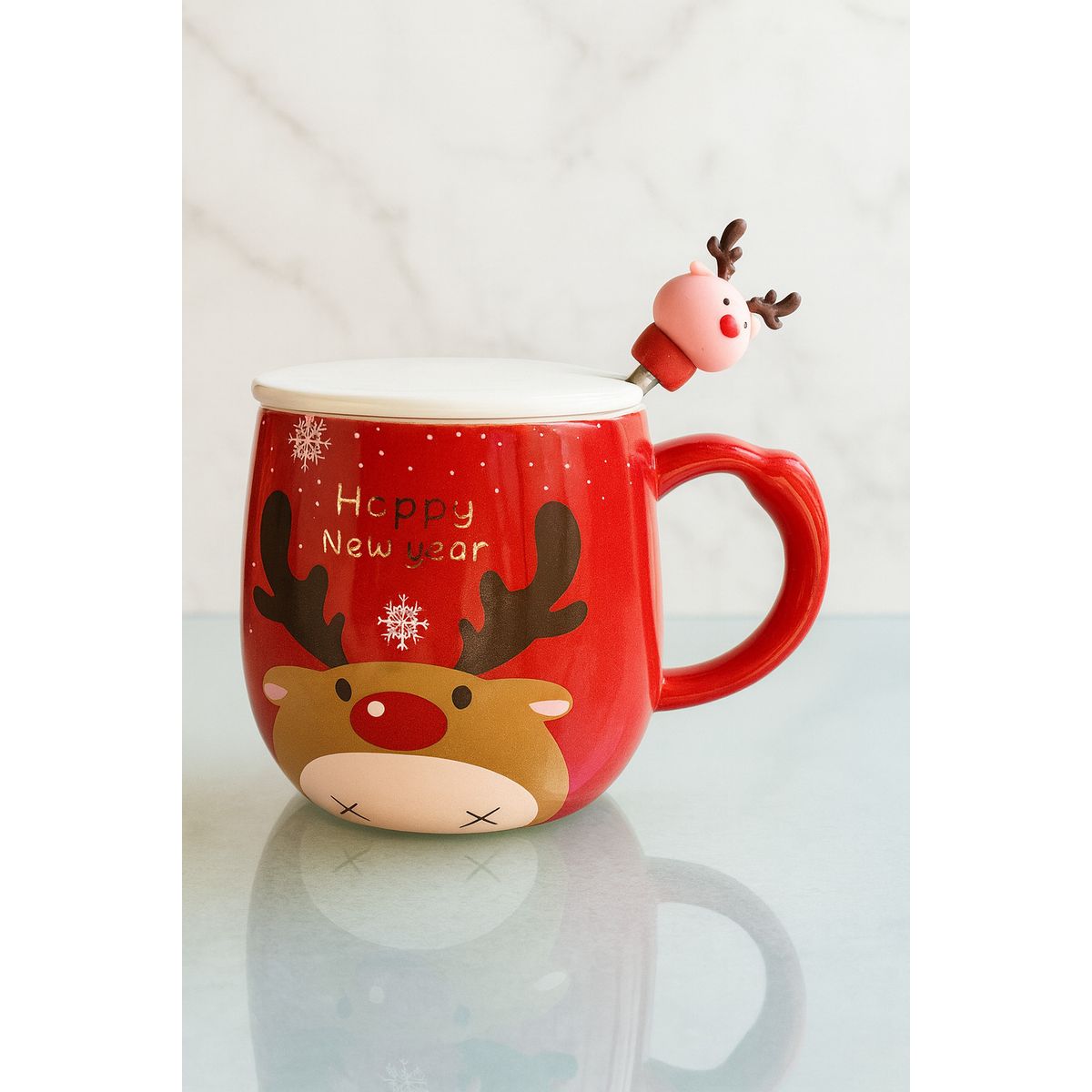 GENERICO - Taza con Diseño de Reno y Tapa