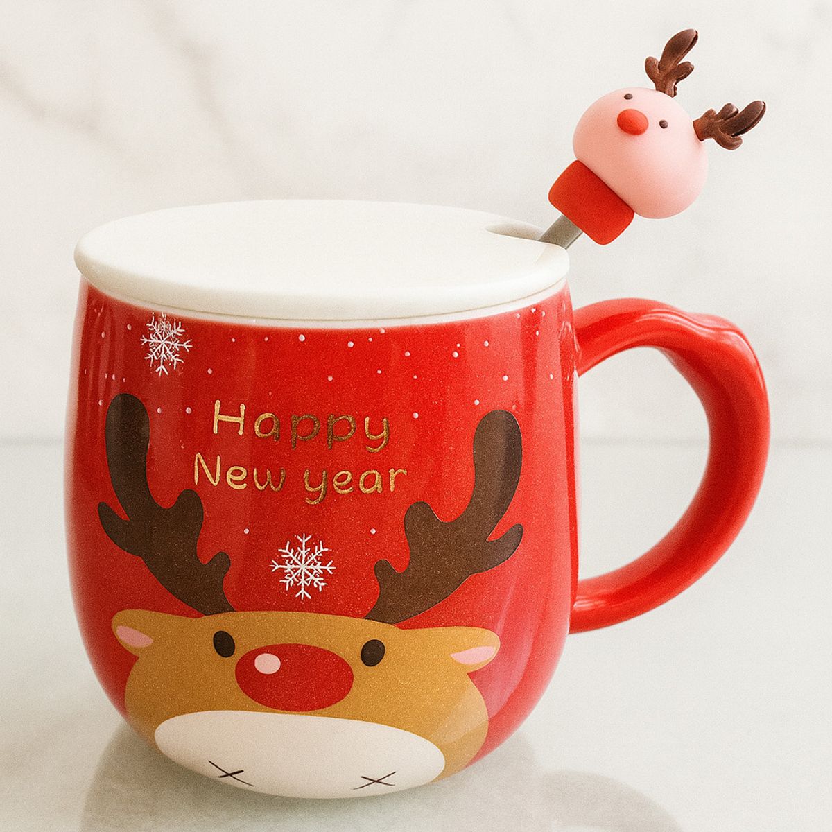 GENERICO - Taza con Diseño de Reno y Tapa