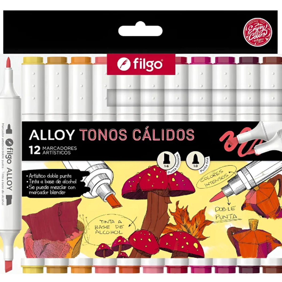 FILGO - 12 Marcadores Filgo Alloy Doble Punta Colores Cálidos Vibrante