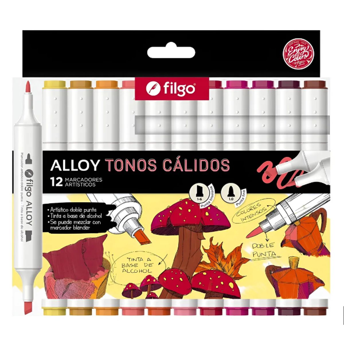 FILGO - 12 Marcadores Filgo Alloy Doble Punta Colores Cálidos Vibrante