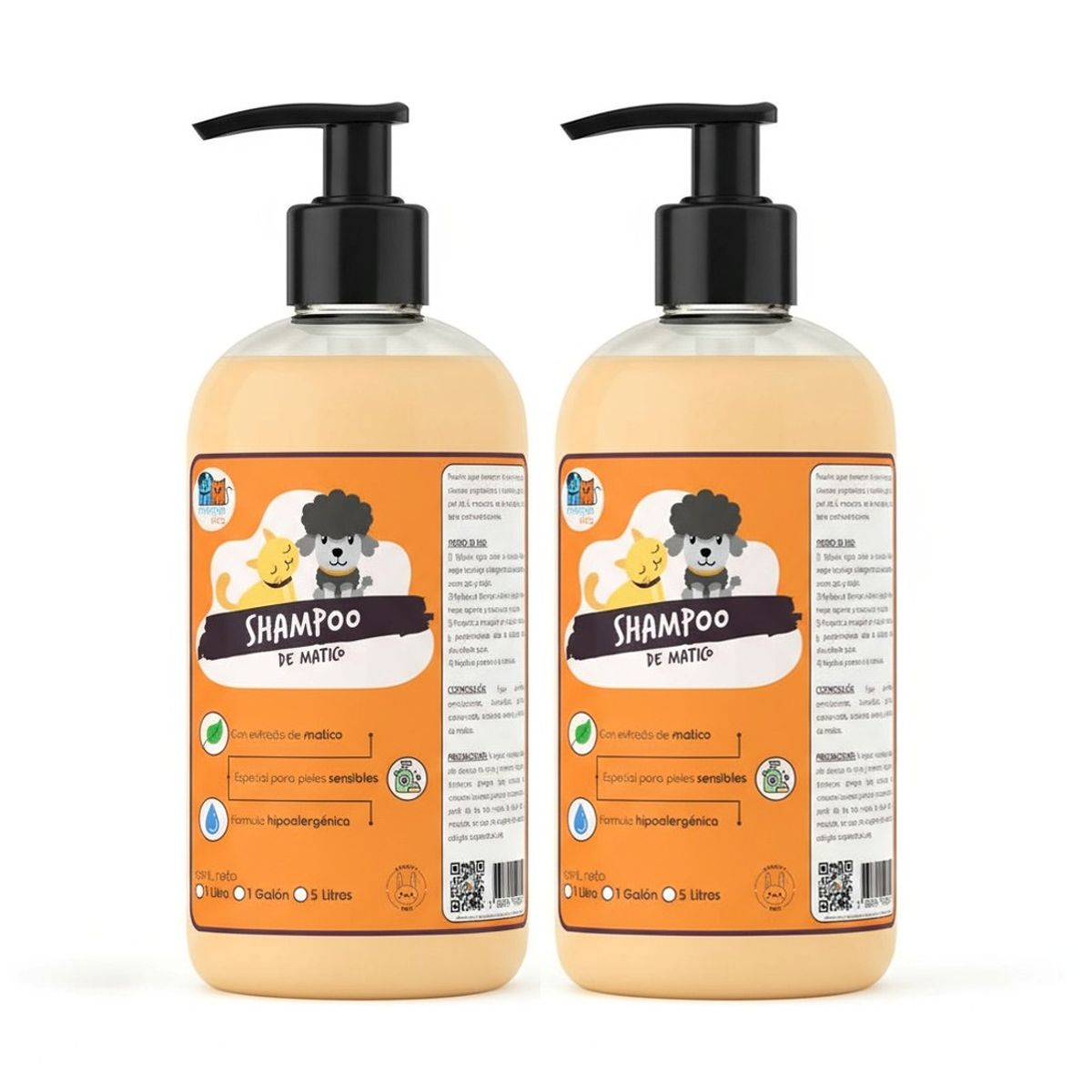 MASCOKITS - Pack 2 Shampoo De Matico Orgánico 1 Lts P/ Perros & Mascotas