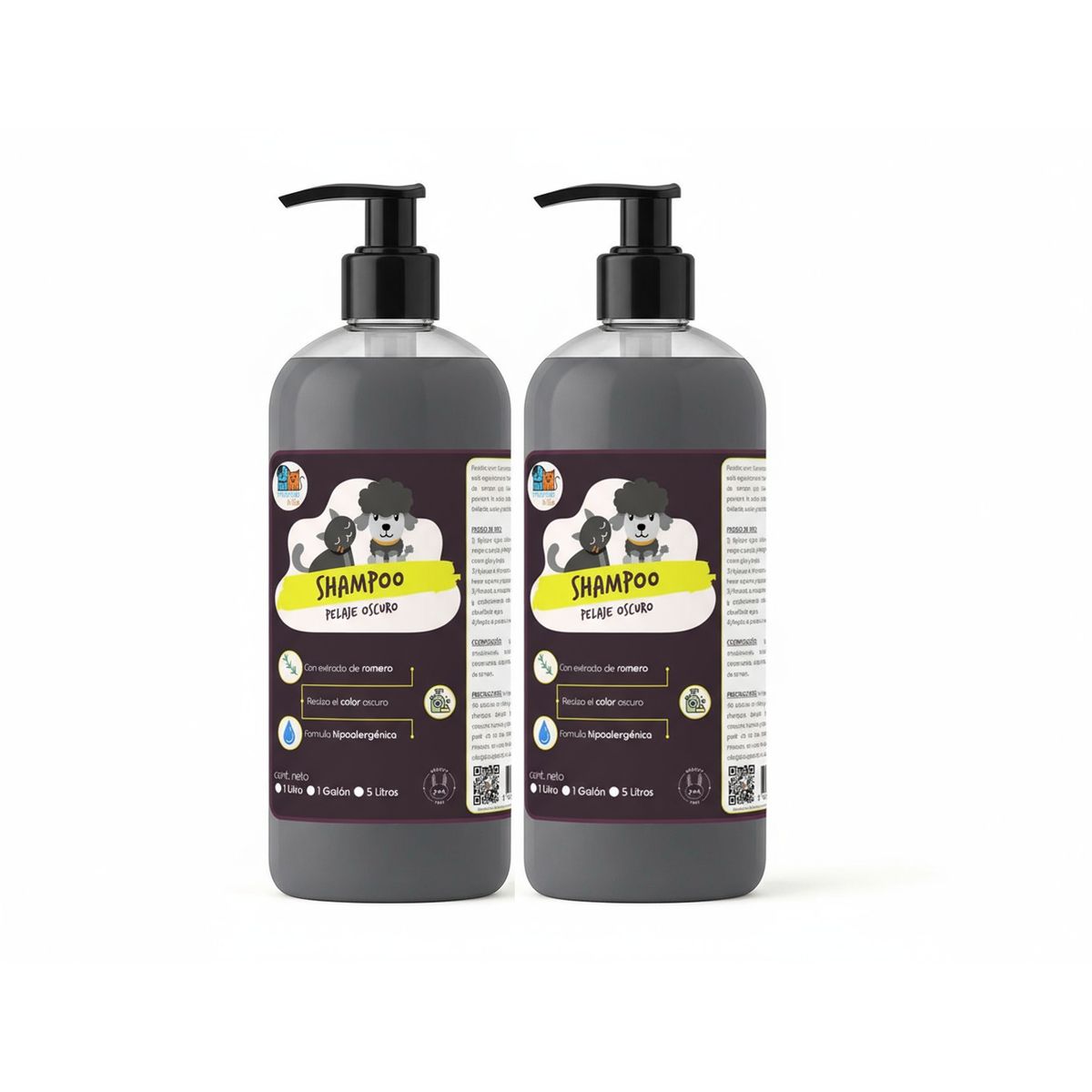 MASCOKITS - Pack 2 Shampoo De Romero Pelaje Negro 1 Lt Perros & Mascotas