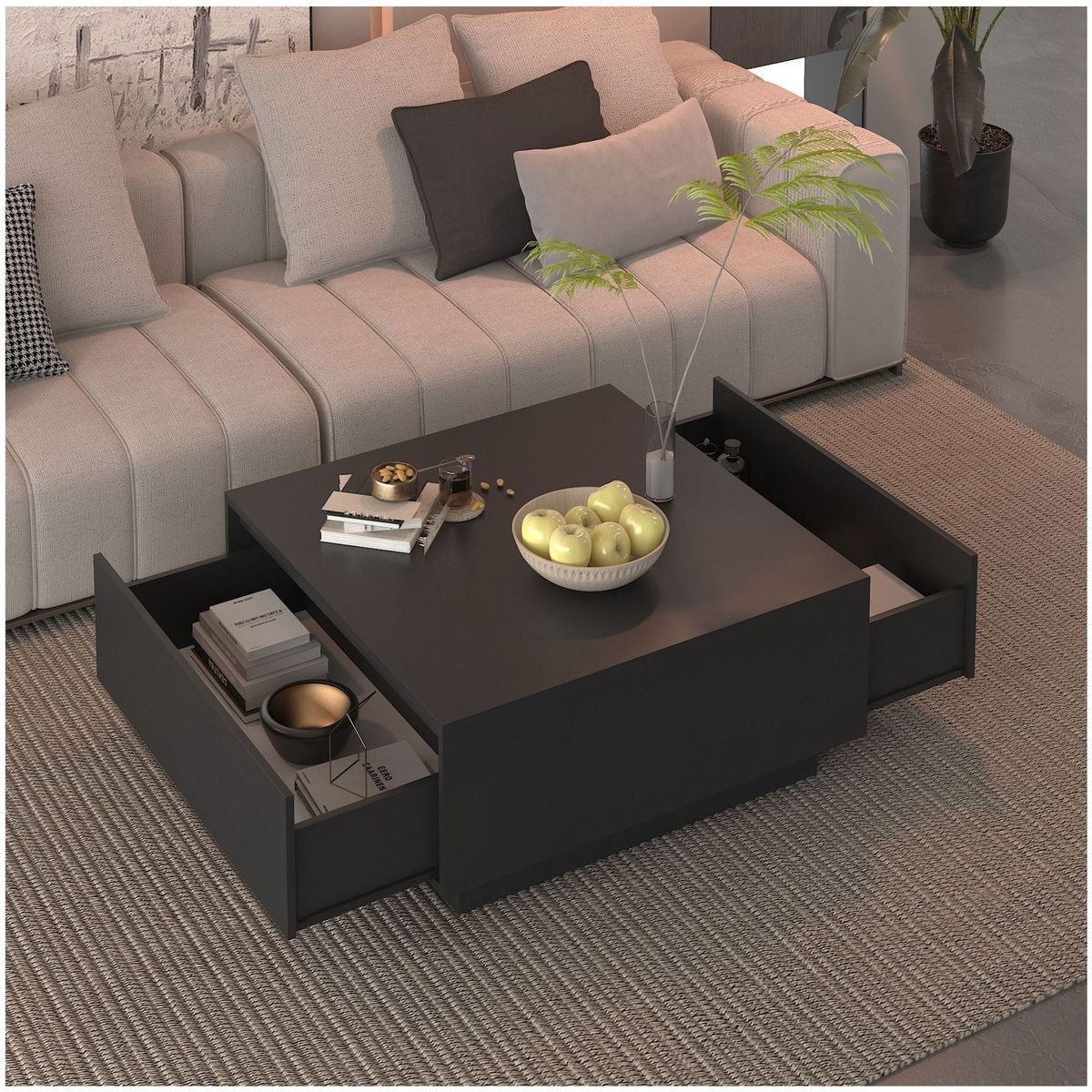 HOMER DESIGN - Mesa De Centro Para Living Minimalista Con Cajones Oculto