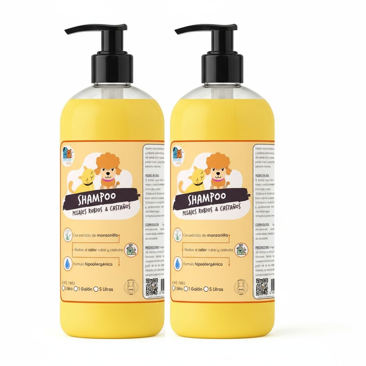 MASCOKITS - Pack 2 Shampoo Pelaje Rubio & Castaño Manzanilla 1lt Perros