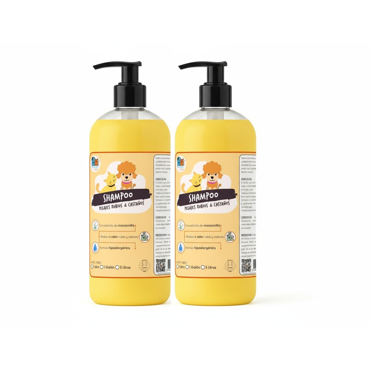 MASCOKITS - Pack 2 Shampoo Pelaje Rubio & Castaño Manzanilla 1lt Perros