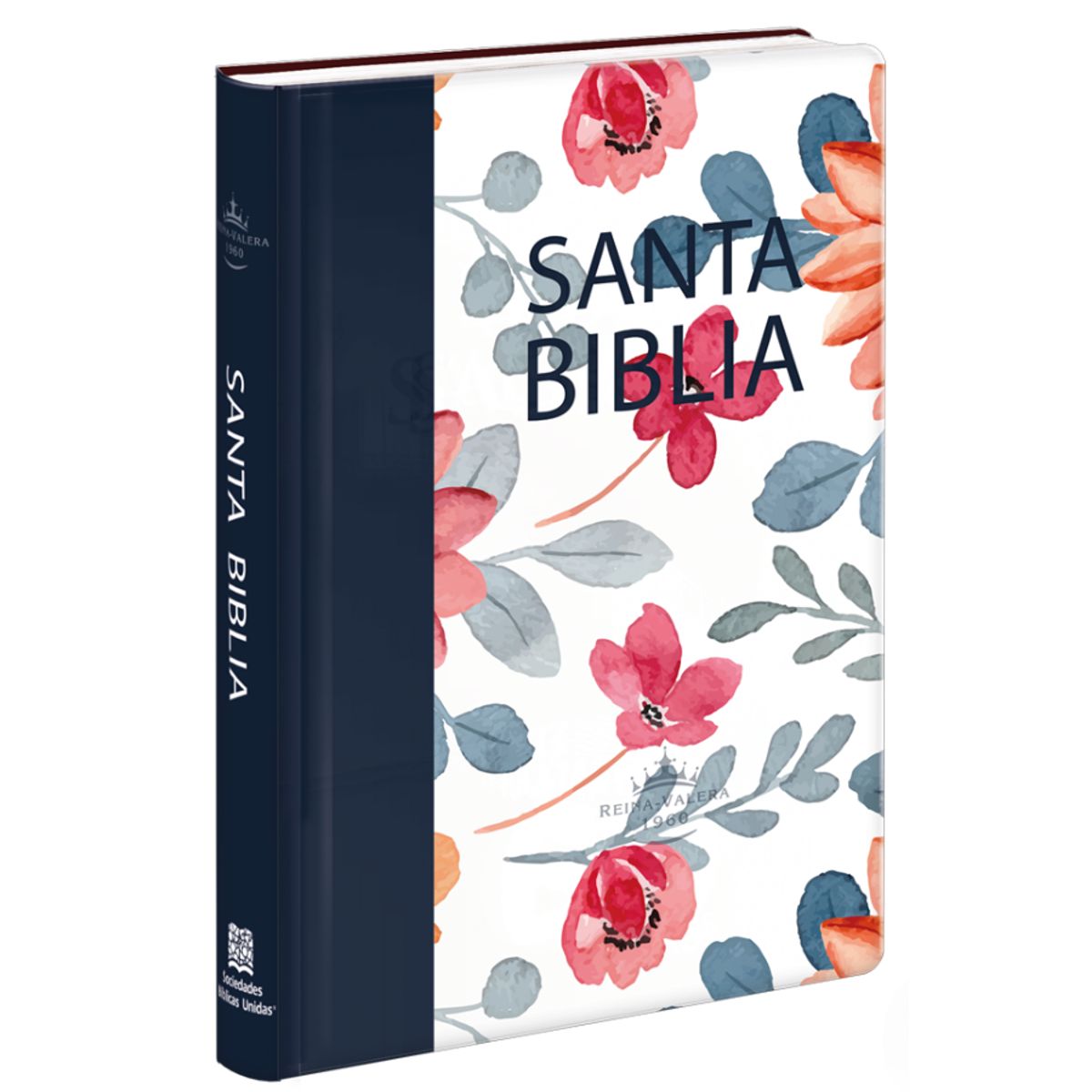 SOCIEDADES BIBLICAS UNIDAS - Biblia Reina Valera 1960 letra grande 12 puntos tapa semiflexible blanca azul flores