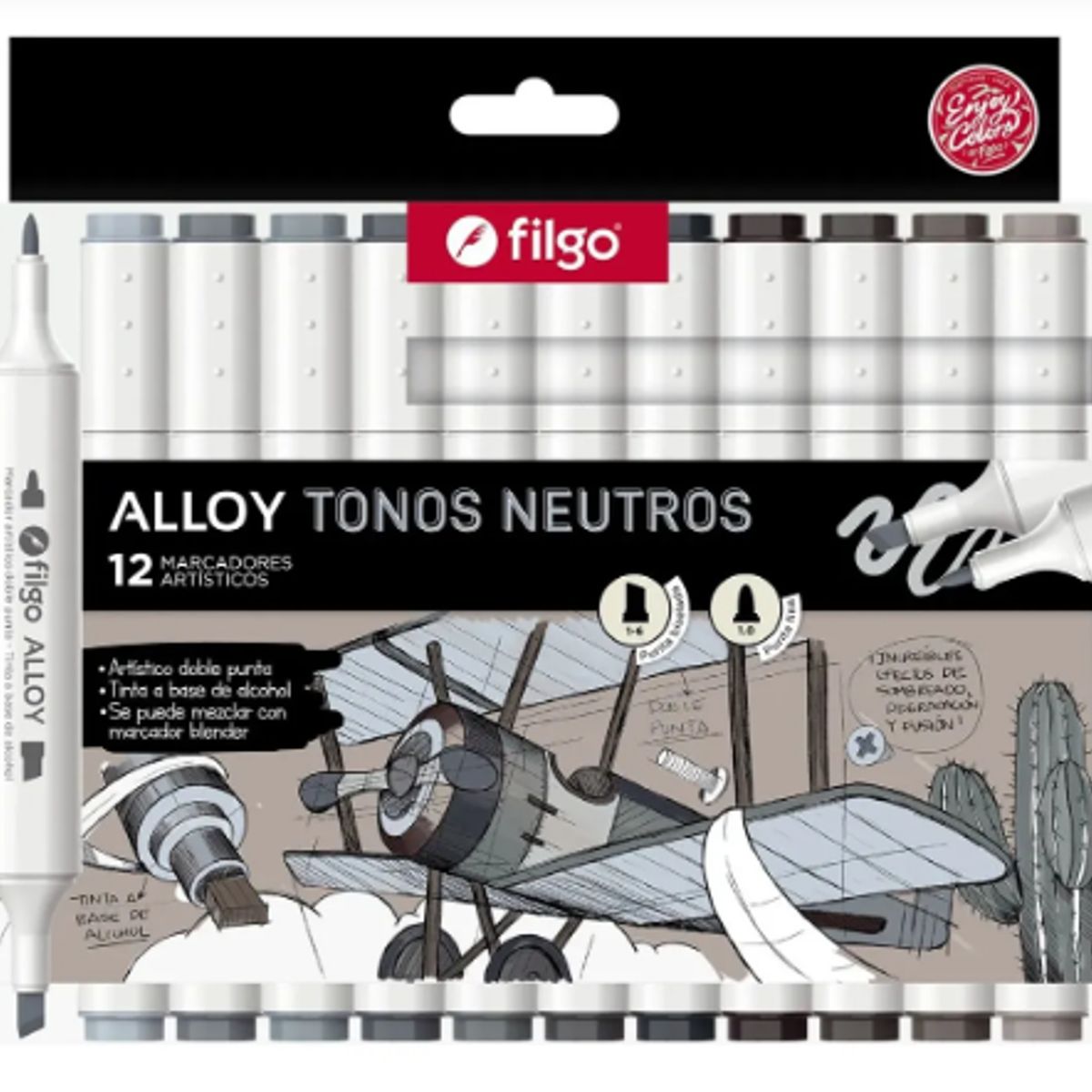 FILGO - Marcadores Artisticos Alloy Filgo Tonos Neutros X12 Unidades Doble Punta