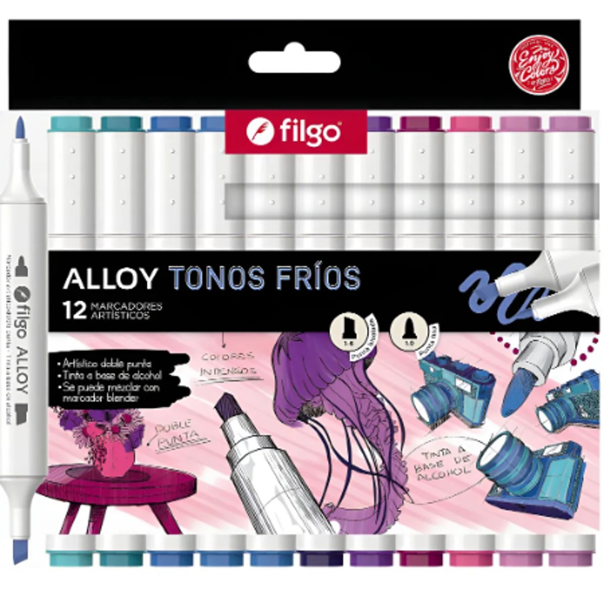 FILGO - 12 Marcadores Filgo Alloy Sketch Doble Punta Tonos Frios