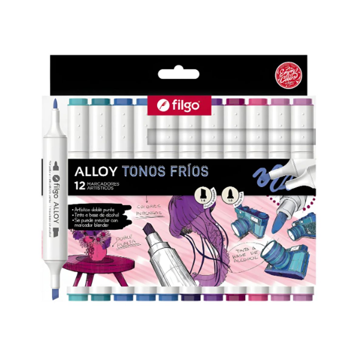 FILGO - 12 Marcadores Filgo Alloy Sketch Doble Punta Tonos Frios