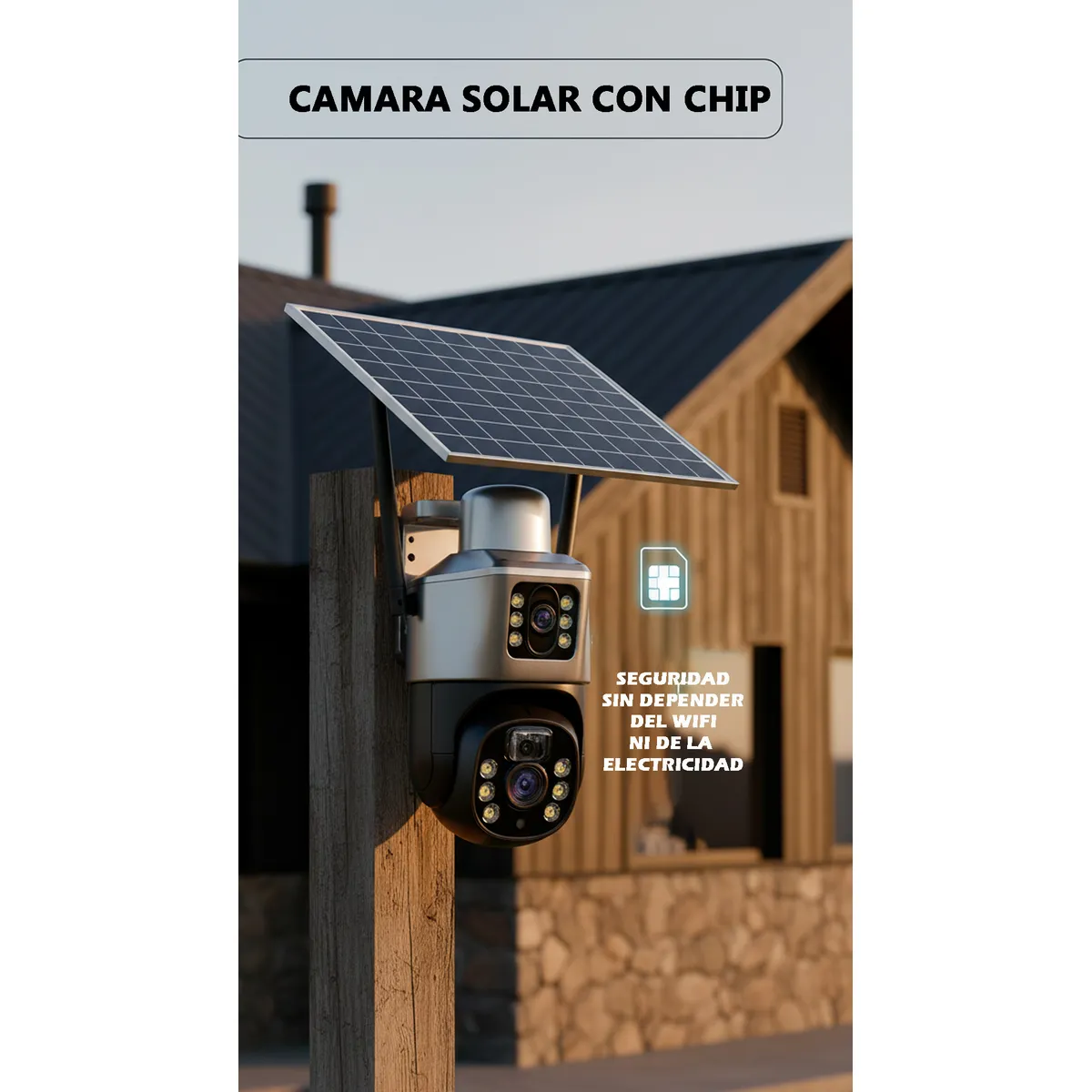 GENERICO - Cámara Solar Doble Lente Con Chip Compatible Con Redes Móviles De Chile