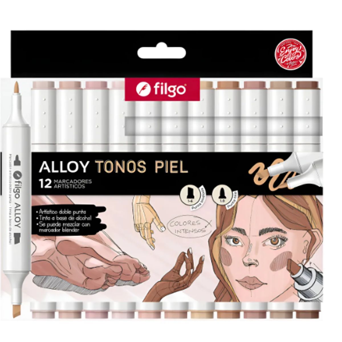 FILGO - Filgo Marcadores Alloy Doble Punta Tonos Piel 12 Colores Tonos Piel