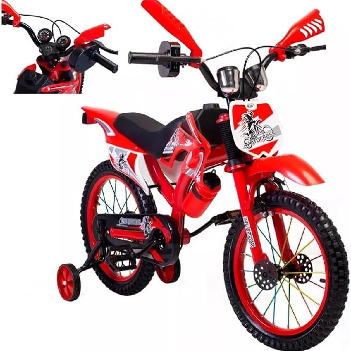GENERICO - BICIMOTO PARA NIÑOS ARO16 RUEDITAS DE ENTRENAMIENTO ROJO