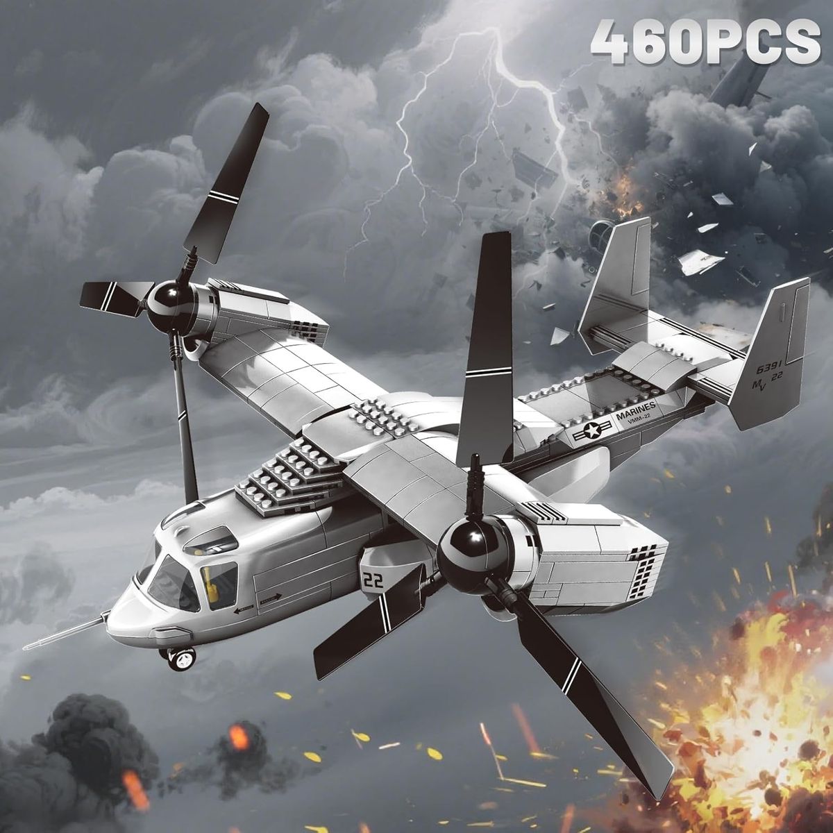 AZULAMAR - Juguete Bloque Avión Osprey Combate Fighter Militar V22 Tiltrotor