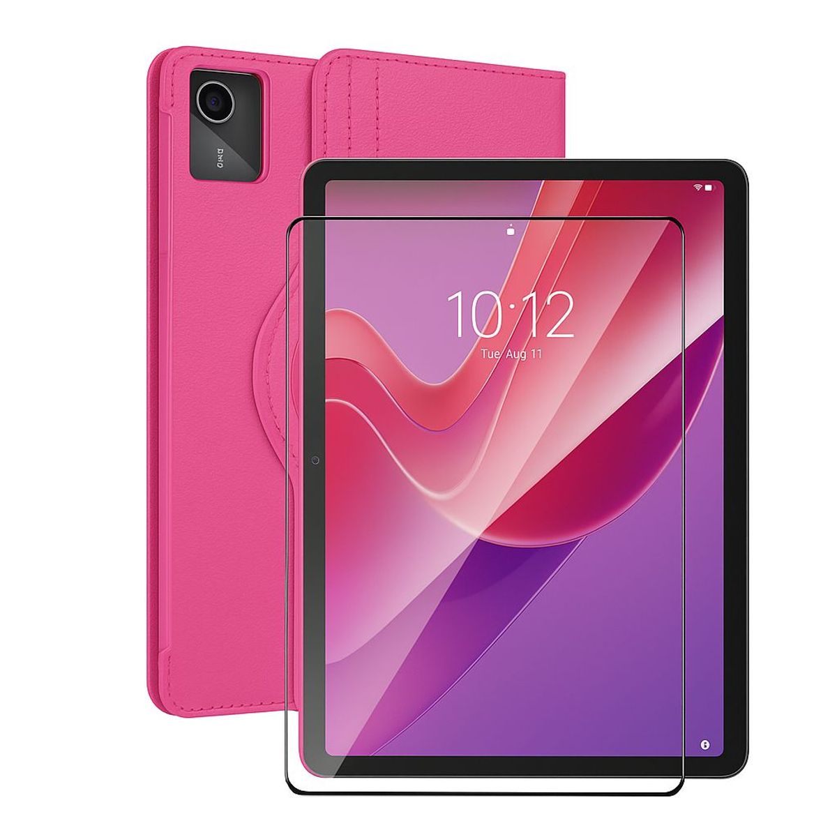 GENERICO - Carcasa Funda Giratoria Para Tablet Lenovo M11 11 Fucsia + Vidrio