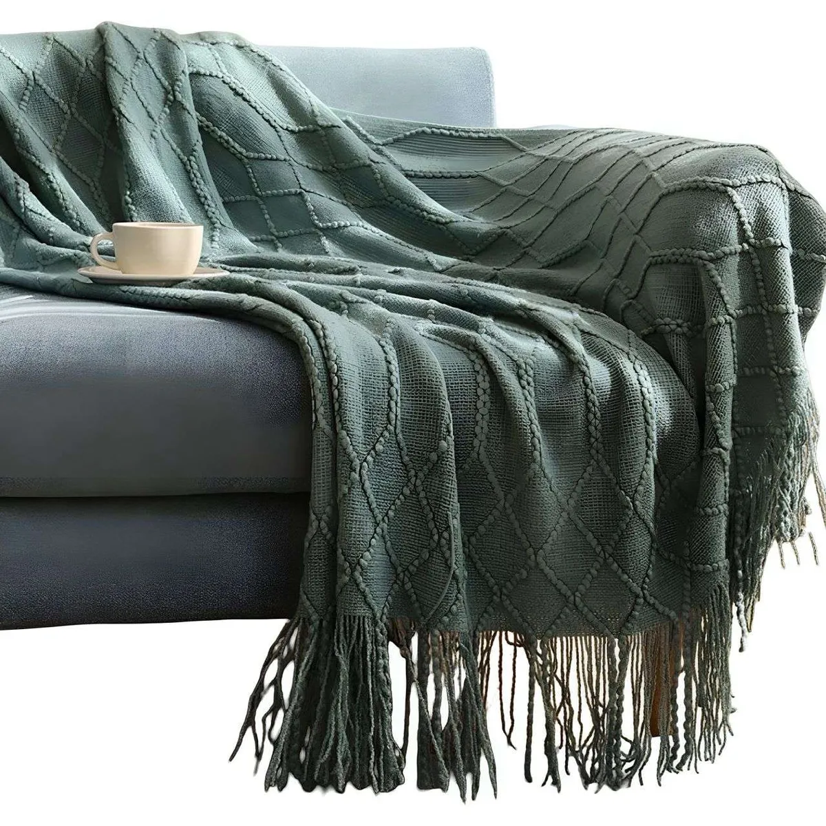 GENERICO - Mantas para sofas camas u oficinas con Flecos 127x152 cm Verde