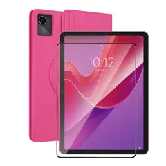GENERICO - Carcasa Funda Giratoria Para Tablet Lenovo K11 11 Fucsia + Vidrio