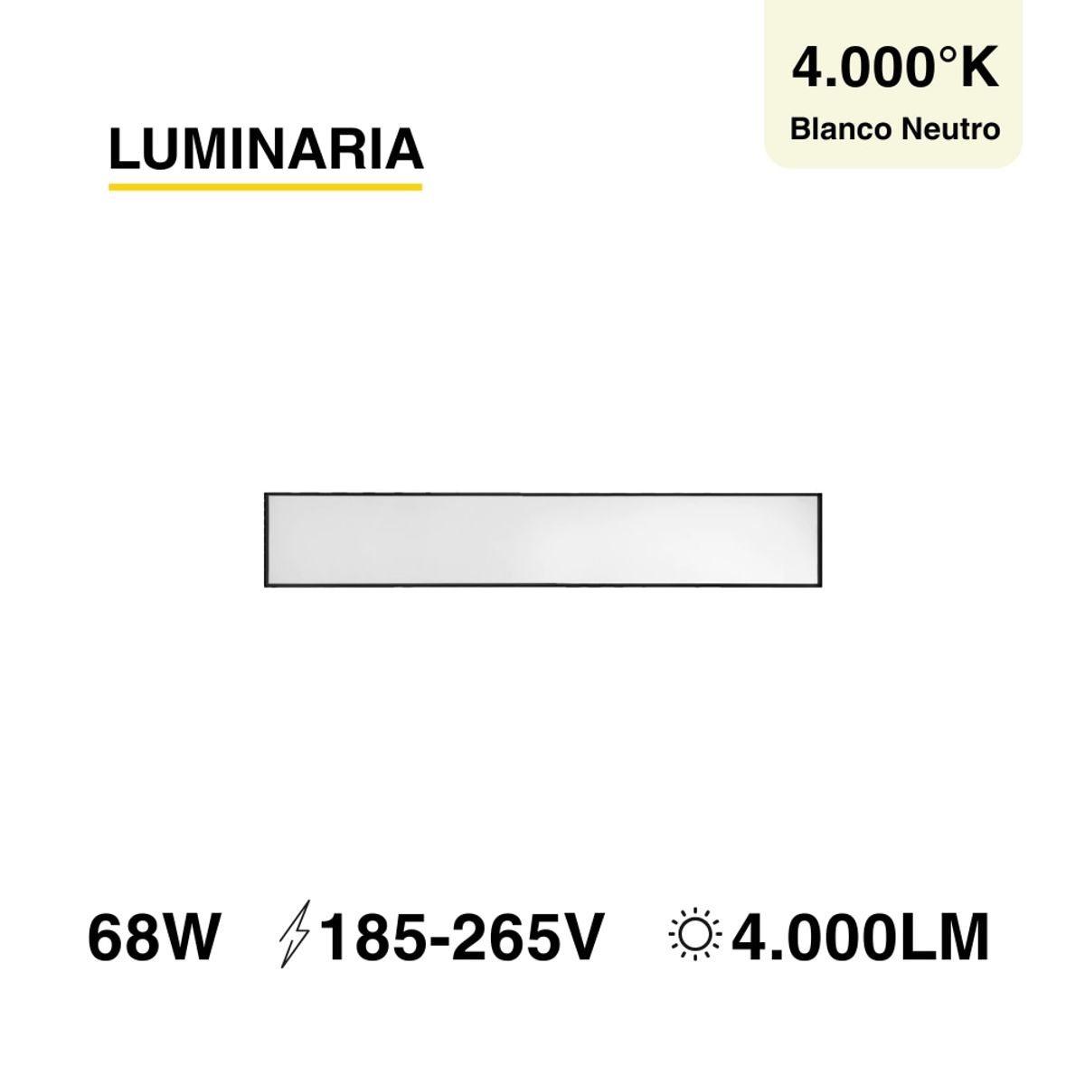 Luminaria lineal LED 68W negro Blanco Neutro 4000lm 185-265Vac, marca DEMASLED - Foto Principal
