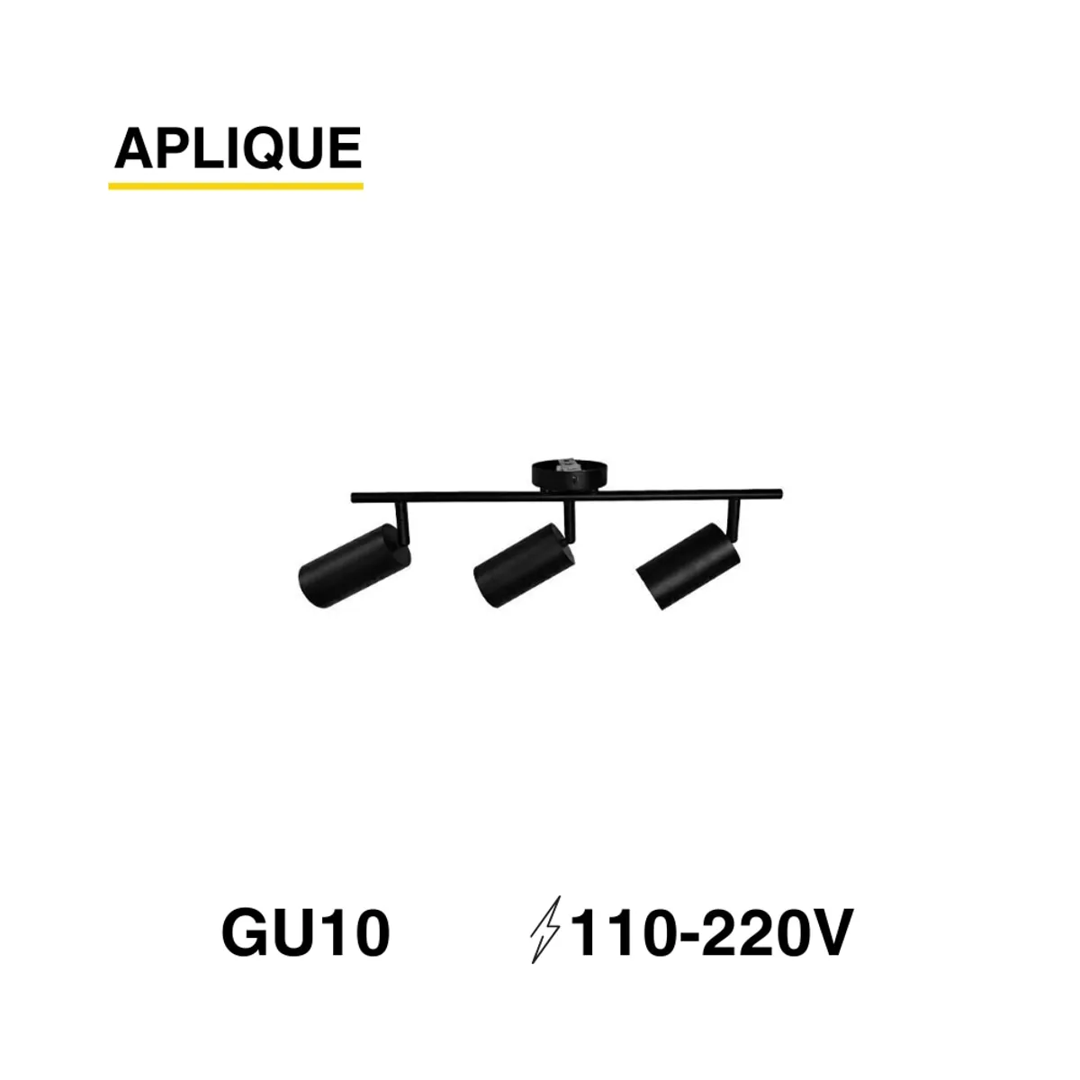 DEMASLED - Aplique Móvil Negro para 3 Ampolletas GU10 110-220V AC IP20