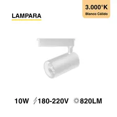 DEMASLED - Lámpara LED Track Light de 5x10cm 10W 820lm Blanco Cálido 220V