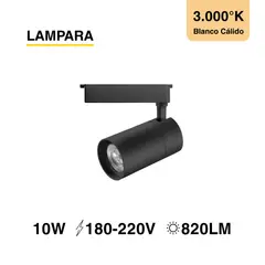 DEMASLED - Lámpara LED Track Light de 5x10cm 10W 820lm Blanco Cálido 220V