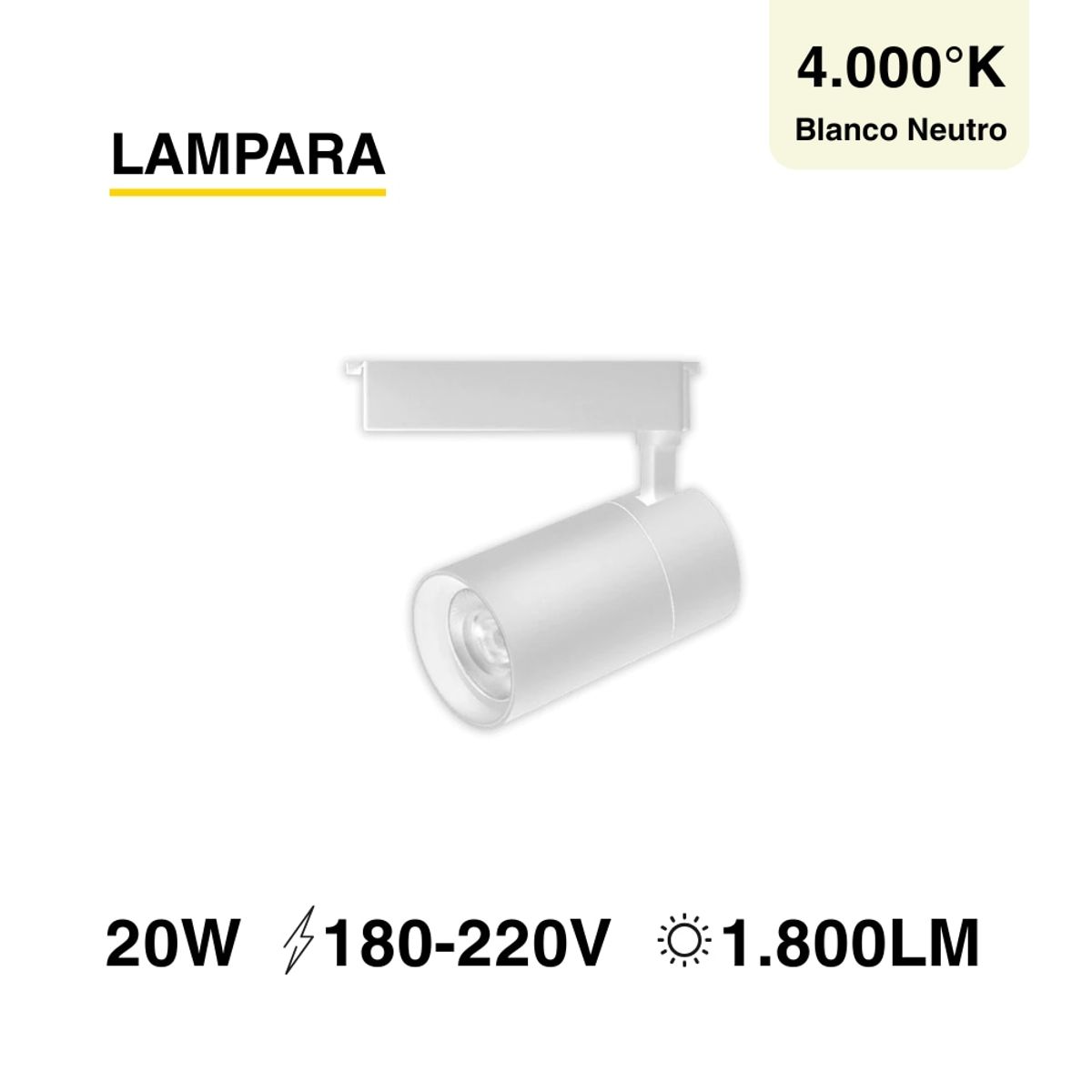 Lámpara LED Blanco Track Light de 6x135cm 20W 1800lm Blanco Neutro 220V, marca DEMASLED - Foto Principal