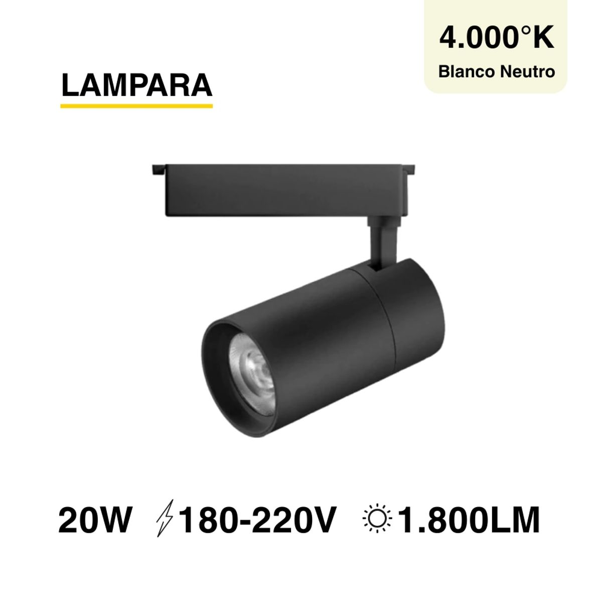 Lámpara LED Negro Track Light de 6x135cm 20W 1800lm Blanco Neutro 220V, marca DEMASLED - Foto Principal