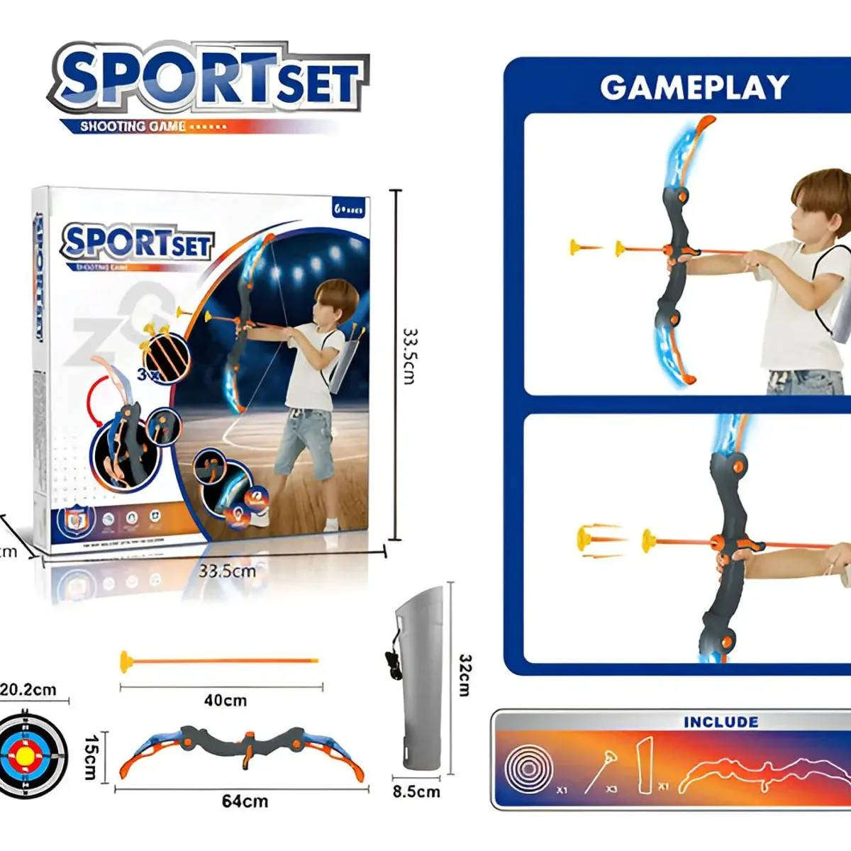 GENERICO - Set Deportivo de Arco y Flecha Luminoso con Ventosa Azul