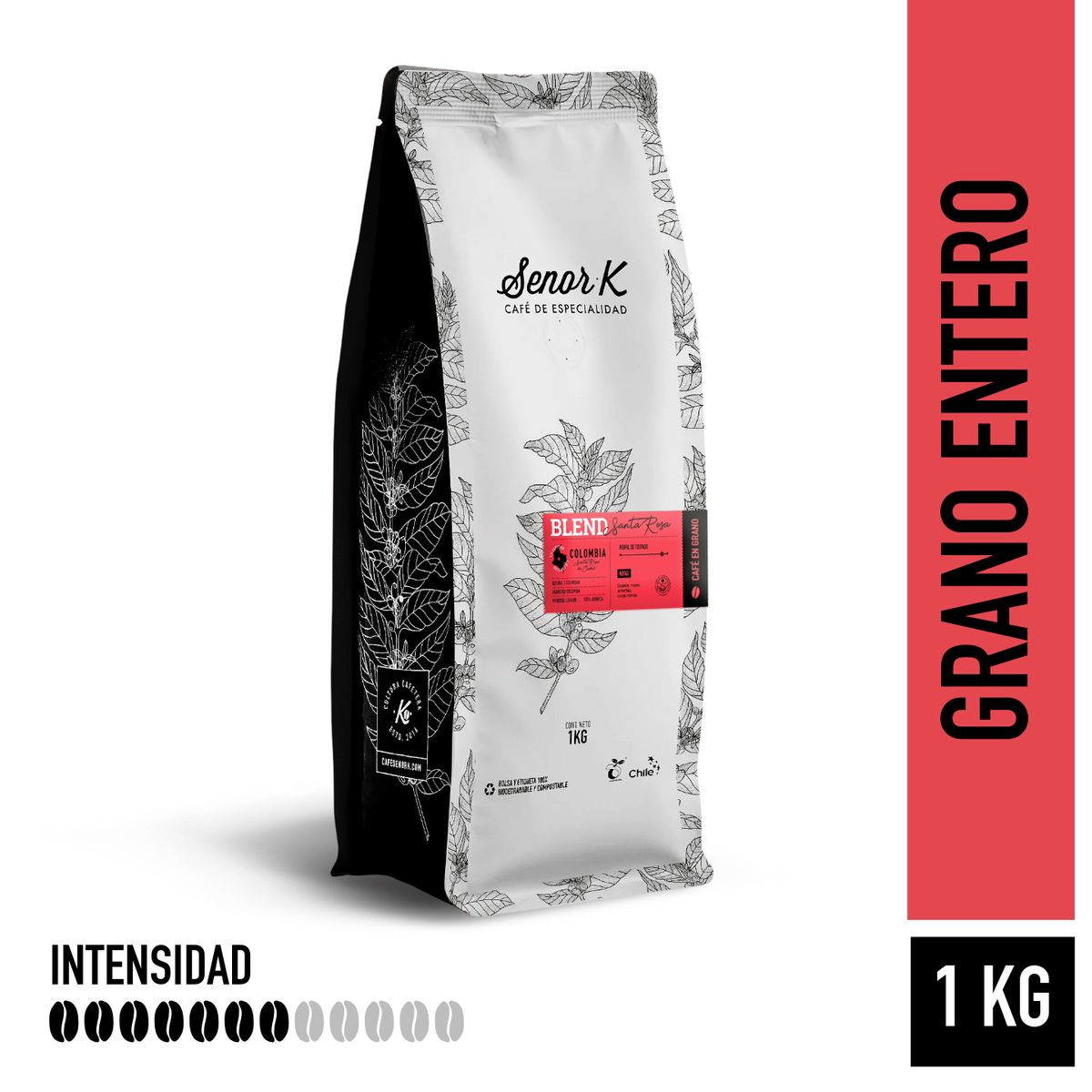 SEÑOR K - Blend Colombia Sta Rosa Grano Entero Bolsa 1 Kg Café Señor K