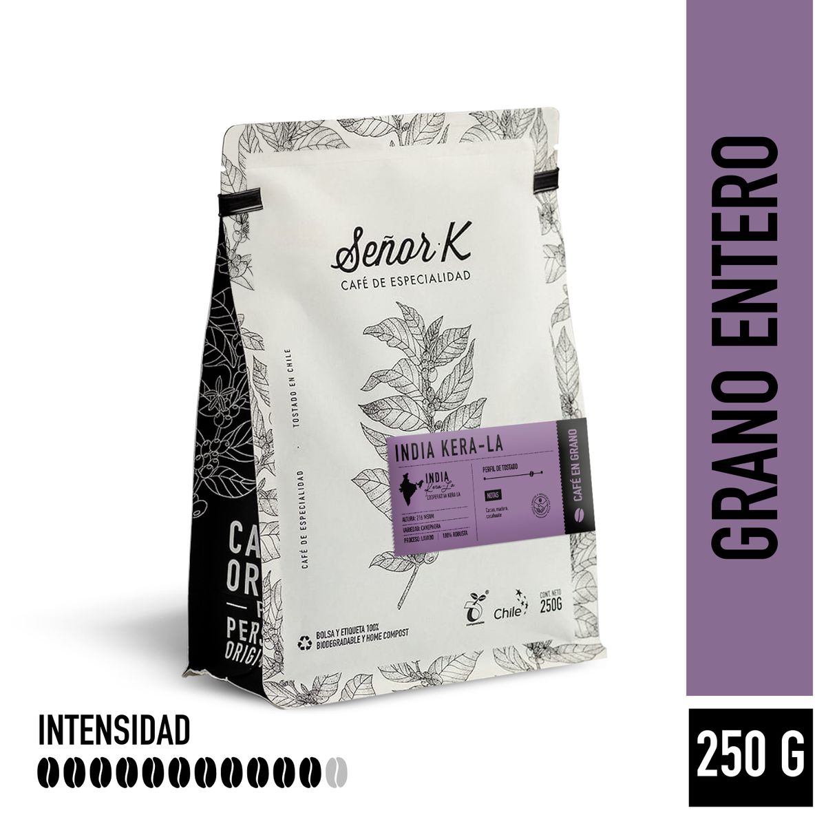 SEÑOR K - Café Grano Entero 100% Robusta Señor K India Kerala 250g