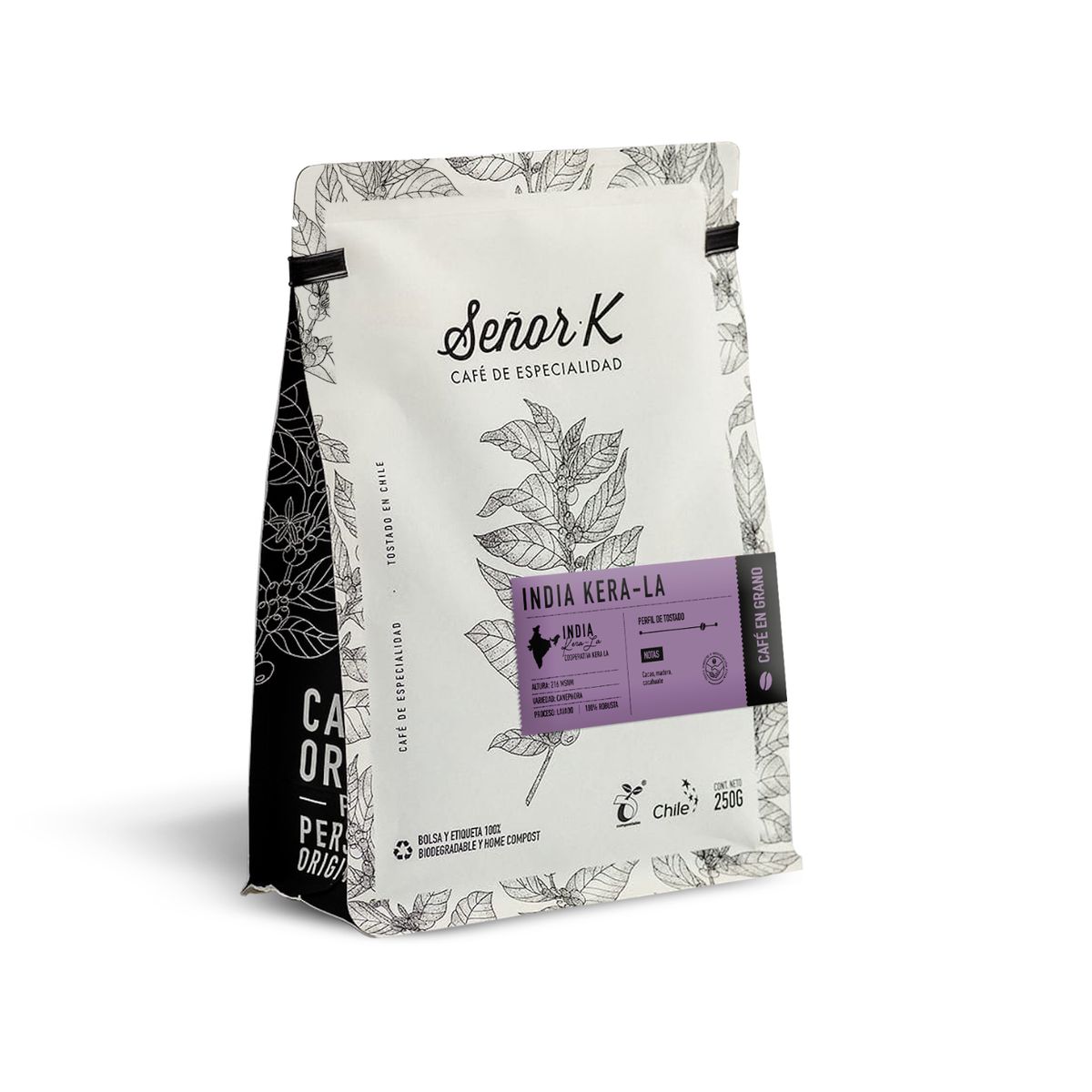 SEÑOR K - Café Grano Entero 100% Robusta Señor K India Kerala 250g
